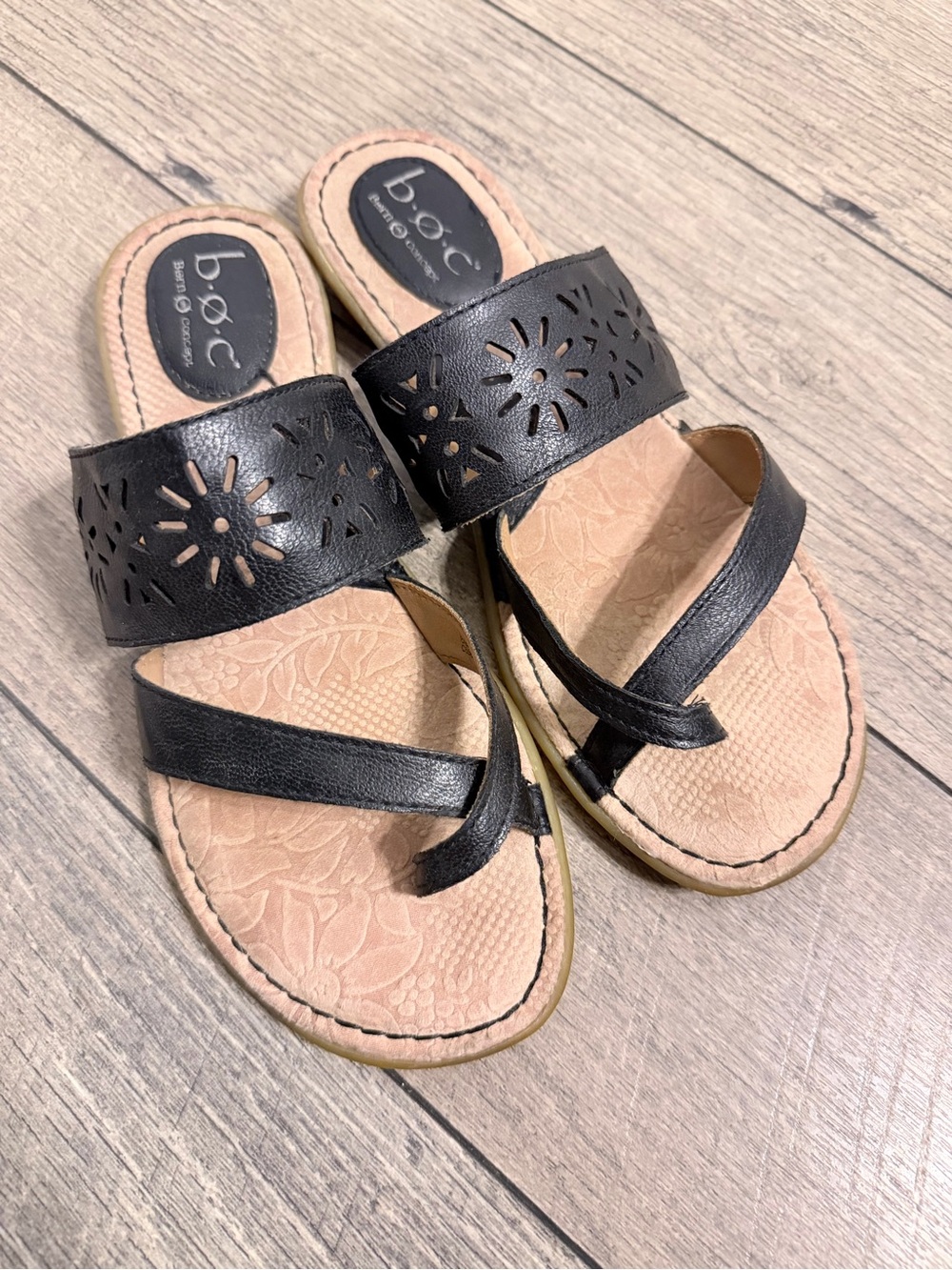 b.o.c. Black Floral Cutout Double-Strap Slide Sandals